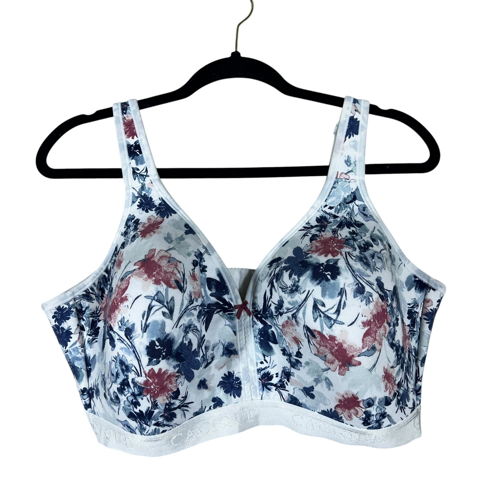 Cacique Lightly Lined Floral No-Wire Bra White Blue Mauve Plus Size 44dd